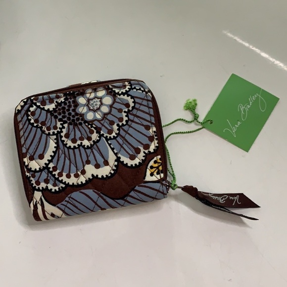 Vera Bradley mini wallet state blooms Brown blue print new with tags - Picture 6 of 6